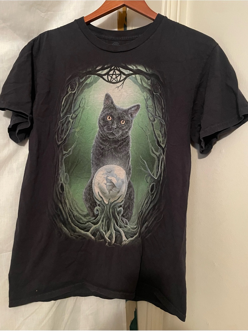 The Mountain Black Cat Mystic Graphic Top Black & Green size Medium